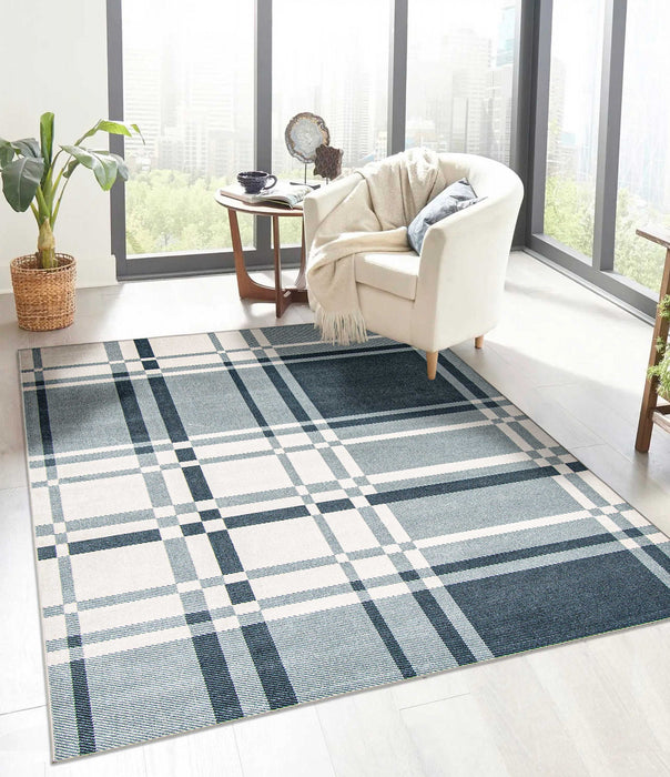 Carpette Roma bleue lavable à la machine - 5 pi 0 po x 7 pi 0 po
