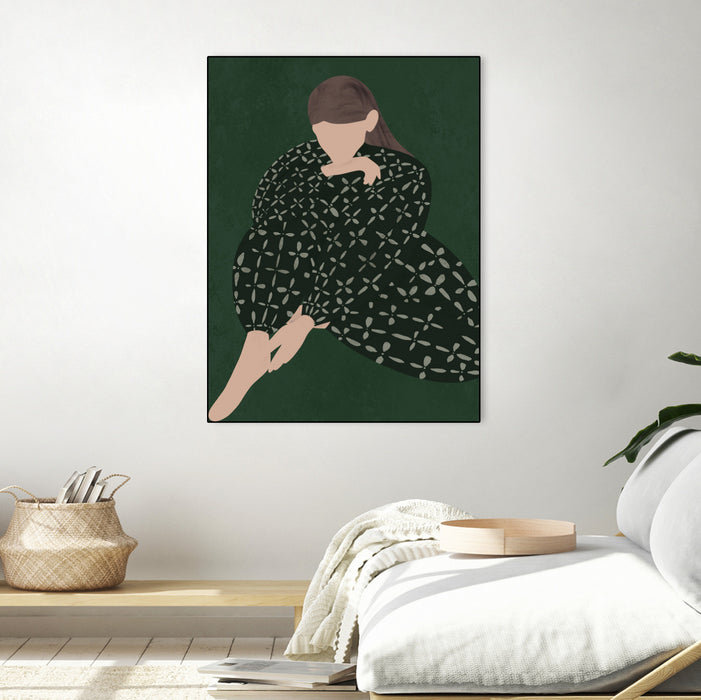 Œuvre d'art murale sur toile encadrée noire « Woman In Green » 30 x 40