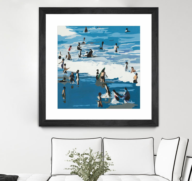Œuvre d’art murale encadrée noire et mate « Surf's Up » 30 x 30