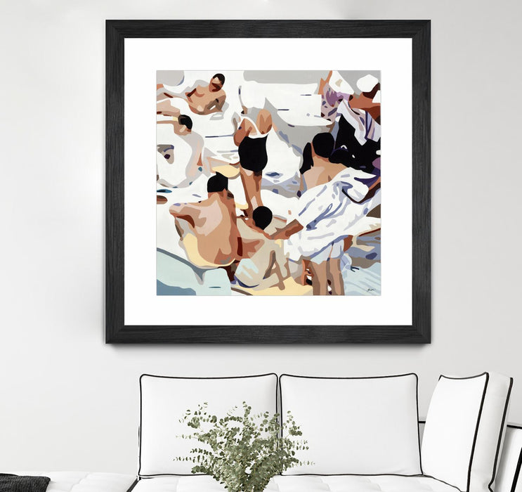 Œuvre d’art murale encadrée noire et mate « Tammy & Greg's Pool Party » 30 x 30
