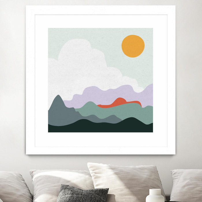 Œuvre d’art murale encadrée blanche et mate « Mountainous I » 30 x 30