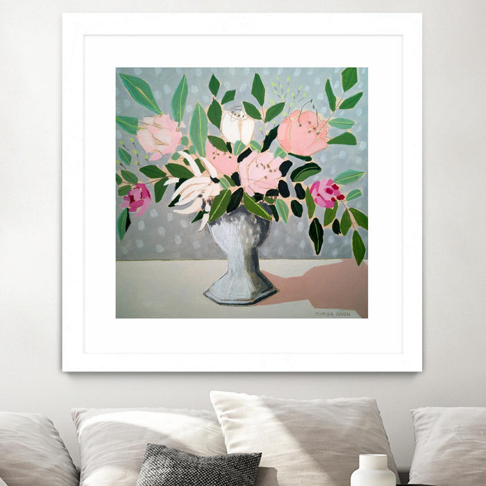 Œuvre d’art murale encadrée blanche et mate « Spring Florals 1 » 30 x 30