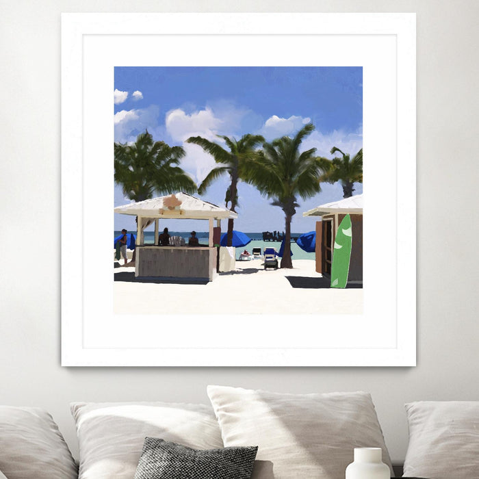 Œuvre d’art murale encadrée blanche et mate « Key West Cabana I » 36 x 36