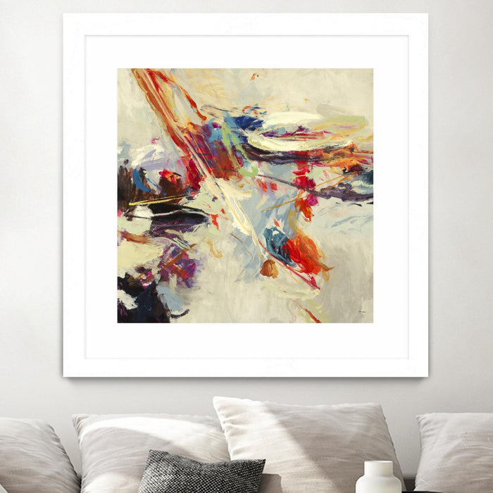 Œuvre d’art murale encadrée blanche et mate « Positive Energy I » 36 x 36