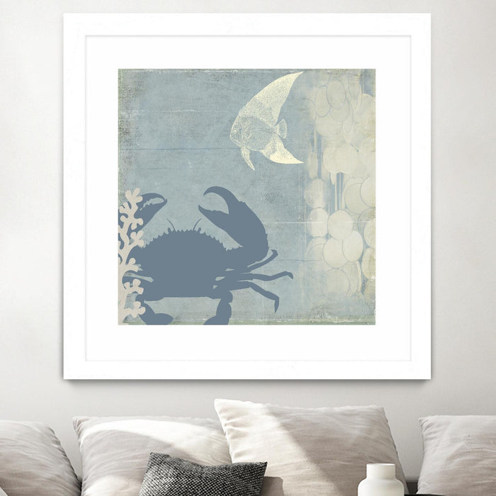 Œuvre d’art murale encadrée blanche et mate « Ocean Life Ii » 30 x 30