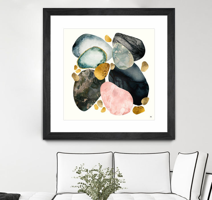Œuvre d’art murale encadrée noire et mate « Pebble Abstract » 30 x 30