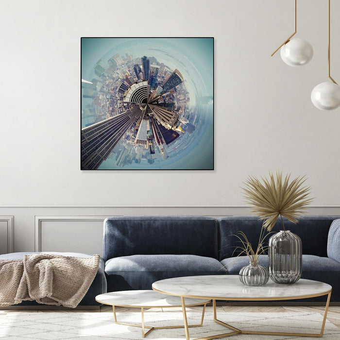 Œuvre d'art murale sur toile encadrée noire « City Center I » 20 x 20