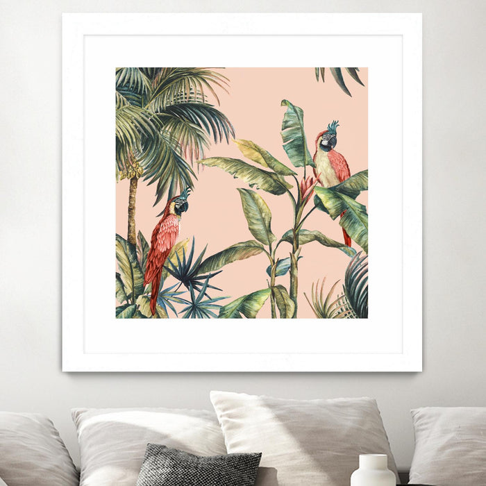 Œuvre d’art murale encadrée blanche et mate « Tropicano Ii » 30 x 30