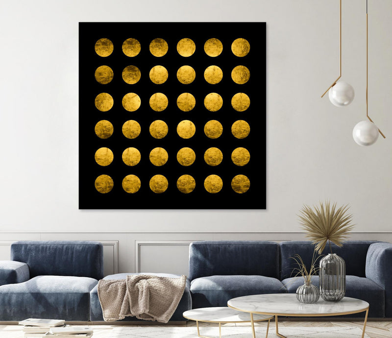 Œuvre d’art murale Giant Art « Golden Spots Black » 72 x 72