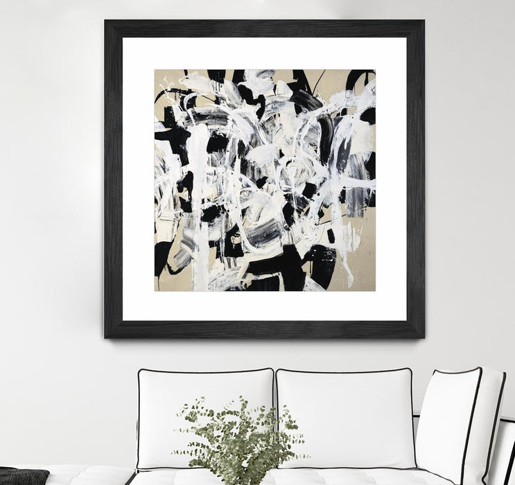 Œuvre d’art murale encadrée noire et mate « Talking Out Of Both Sides » 36 x 36