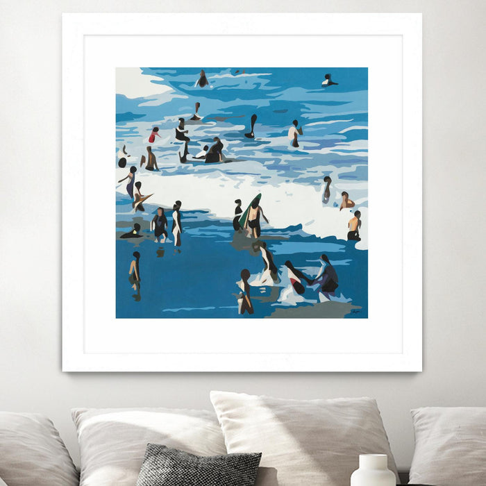 Œuvre d’art murale encadrée blanche et mate « Surf's Up » 36 x 36