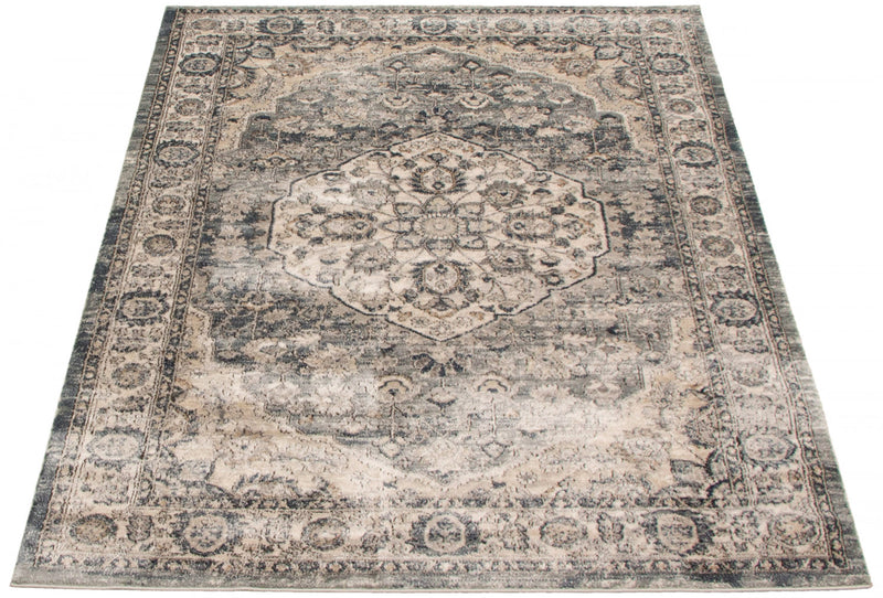 Carpette Octavian Tabriz bleu-ivoire - 3 pi 11 pox 5 pi 11 po