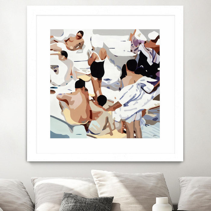 Œuvre d’art murale encadrée blanche et mate « Tammy & Greg's Pool Party » 30 x 30