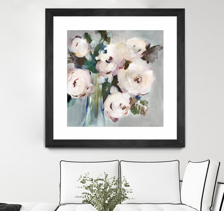 Œuvre d’art murale encadrée noire et mate « Pale Pink Bouquet I » 30 x 30