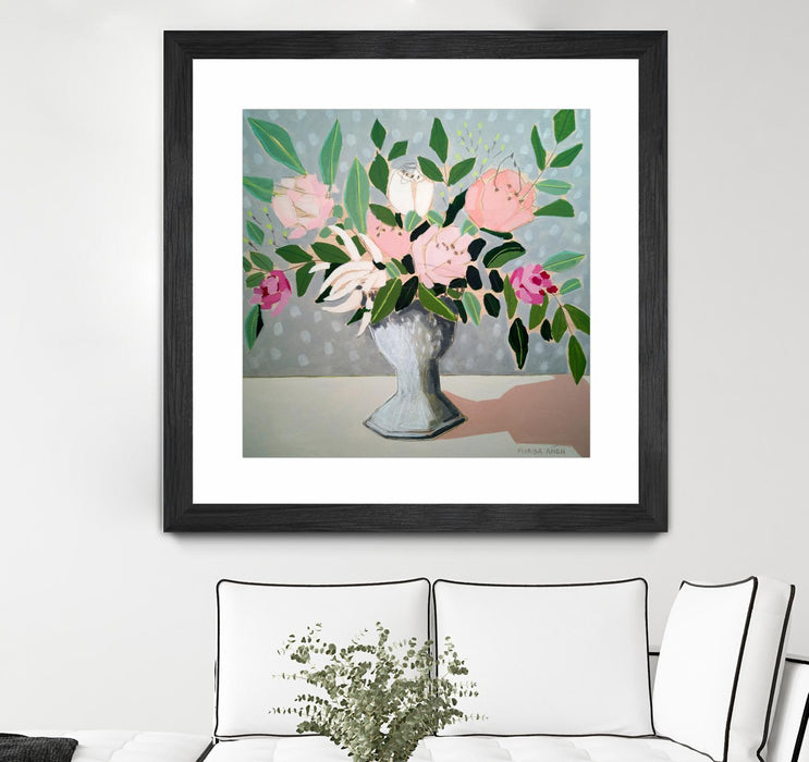 Œuvre d’art murale encadrée noire et mate « Spring Florals 1 » 30 x 30