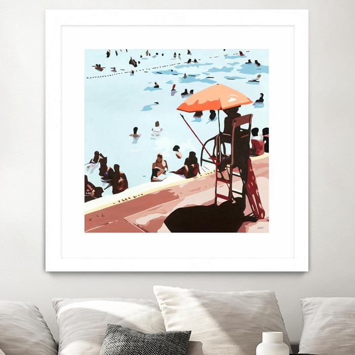 Œuvre d’art murale encadrée blanche et mate « It's All Going Just Swimmingly » 30 x 30