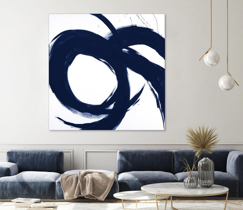 Œuvre d’art murale Giant Art « Navy Circular Strokes Ii » 54 x 54