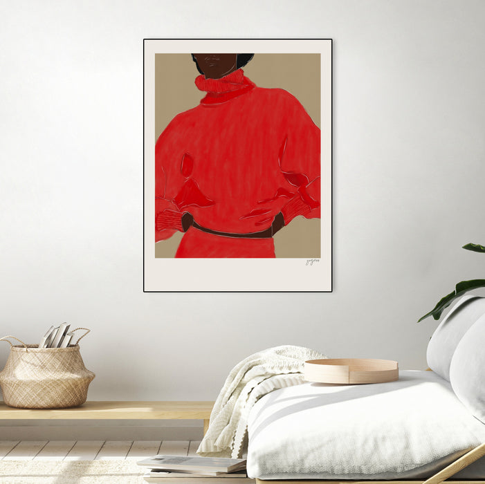 Œuvre d'art murale sur toile encadrée noire « Woman In Red » 24 x 32