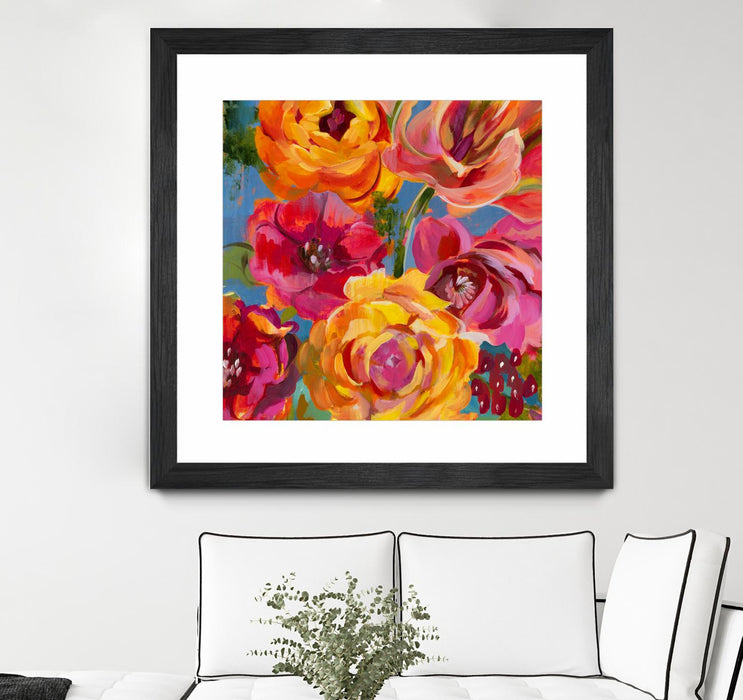 Œuvre d’art murale encadrée noire et mate « Spring Bouquet V32 » 36 x 36