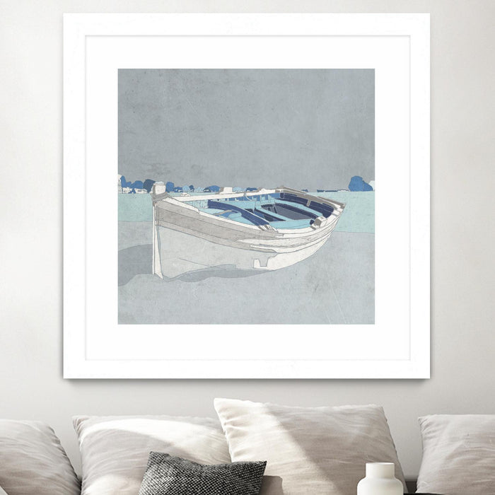 Œuvre d’art murale encadrée blanche et mate « Docked Ashore Ii » 30 x 30