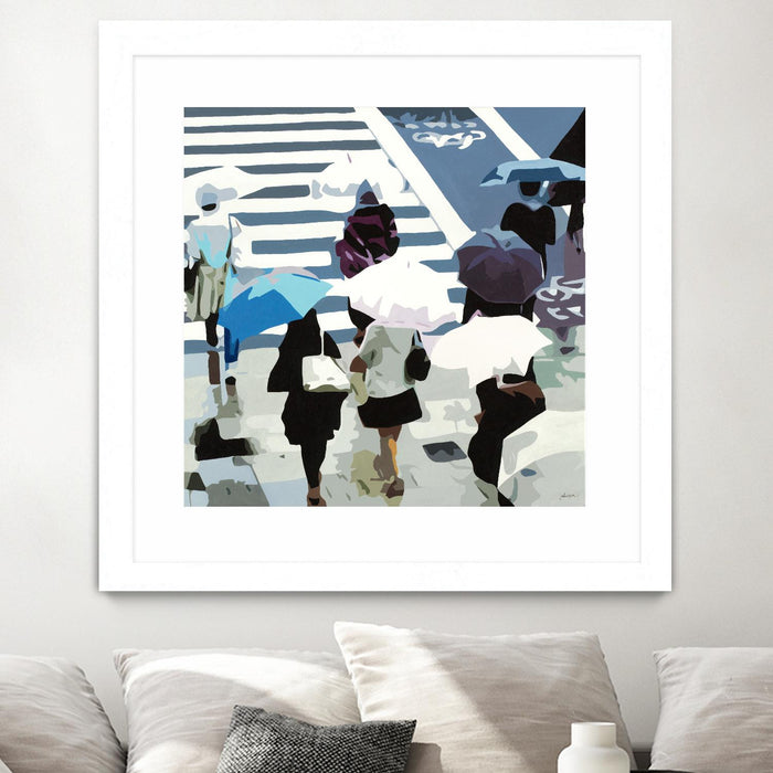 Œuvre d’art murale encadrée blanche et mate « April Showers » 36 x 36