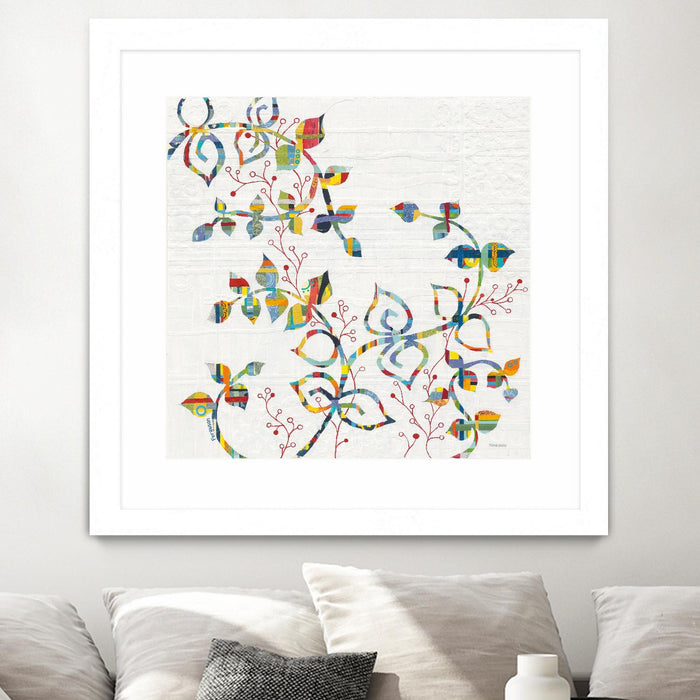 Œuvre d’art murale encadrée blanche et mate « Rainbow Vines With Berries » 30 x 30