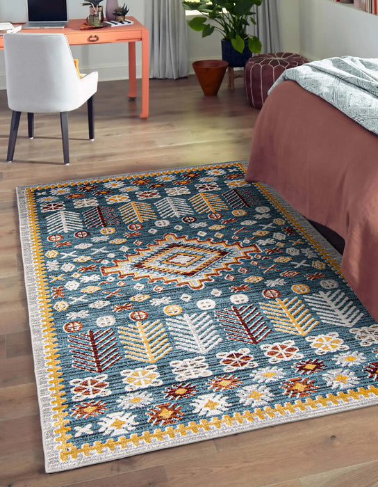 Carpette Gypsy bleue lavable à la machine - 8 pi 0 po x 10 pi 0 po