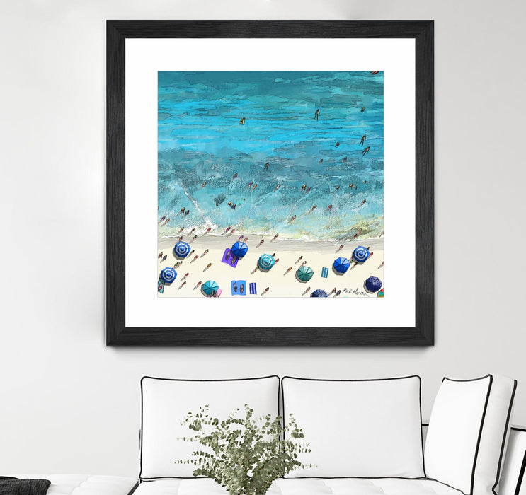 Œuvre d’art murale encadrée noire et mate « Hot Summer Beach » 36 x 36