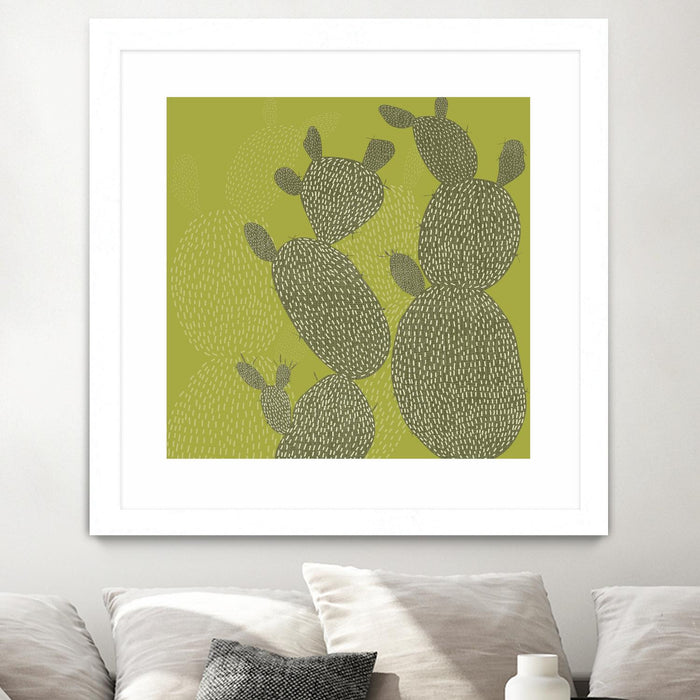 Œuvre d’art murale encadrée blanche et mate « Opuntia Ii » 30 x 30