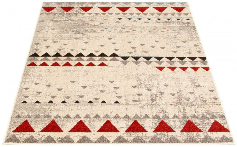 Carpette Raja ivoire-rouge - 5 pi 3 pox 7 pi 3 po