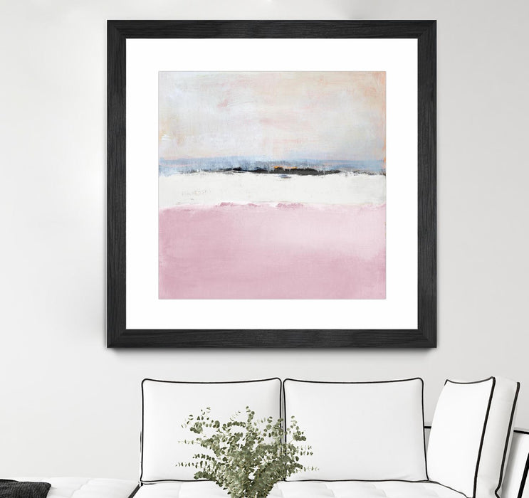 Œuvre d’art murale encadrée noire et mate « Pink Sea Abstract » 30 x 30