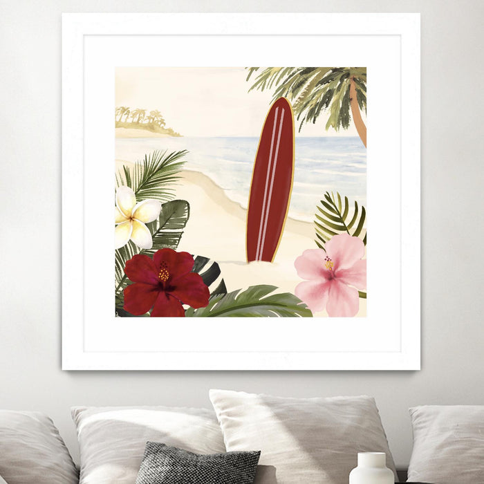Œuvre d’art murale encadrée blanche et mate « Aloha Ii » 36 x 36