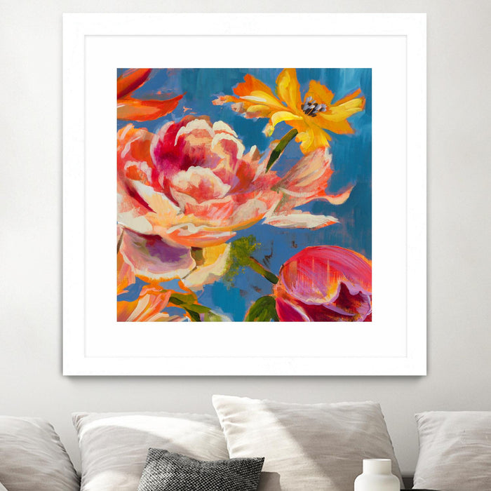 Œuvre d’art murale encadrée blanche et mate « Spring Bouquet V31 » 36 x 36