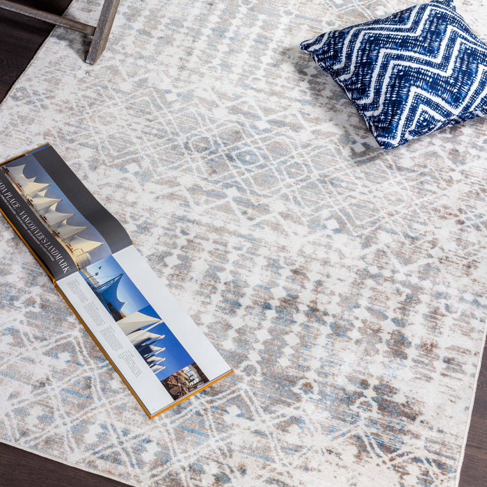 Carpette Shi bleue à motifs marocains 3 x 5