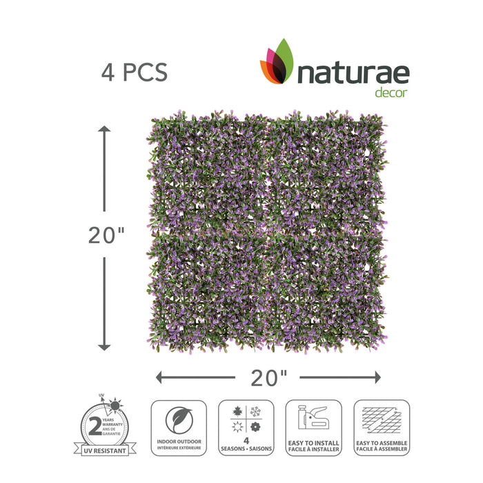 Panneau de feuillage 20 po x 20 po lavande artificielle 4 pièces