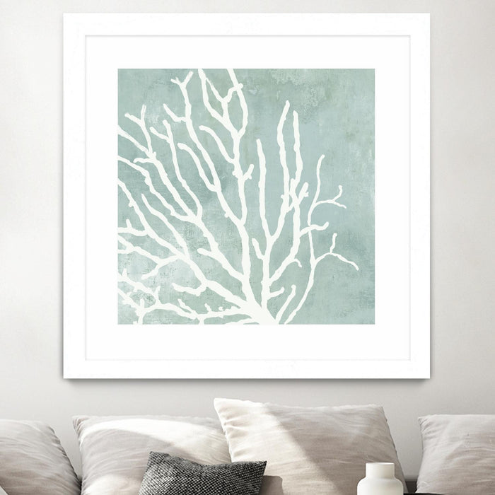Œuvre d’art murale encadrée blanche et mate « Sea Crown I » 30 x 30