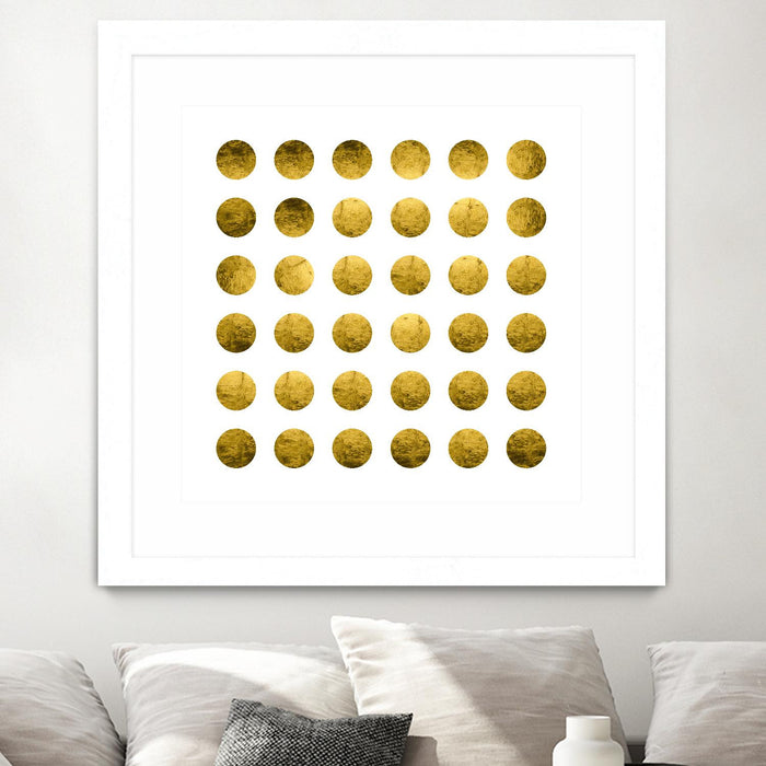 Œuvre d’art murale encadrée blanche et mate « Golden Spots White » 30 x 30