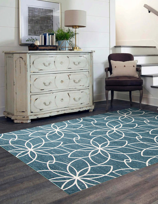 Carpette Terali turquoise lavable à la machine - 6 pi 0 po x 9 pi 0 po