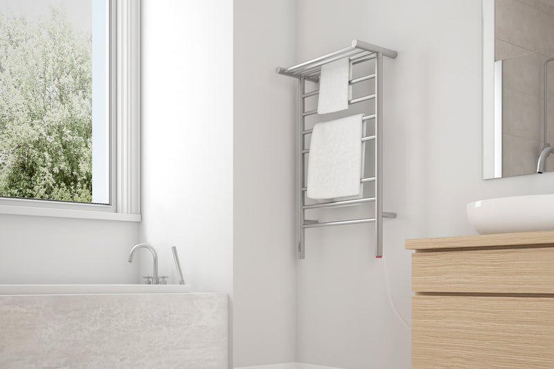 Porte-serviette chauffant électrique Liazzo d’Ancona à 8 barres avec minuterie intégrée - acier inoxydable