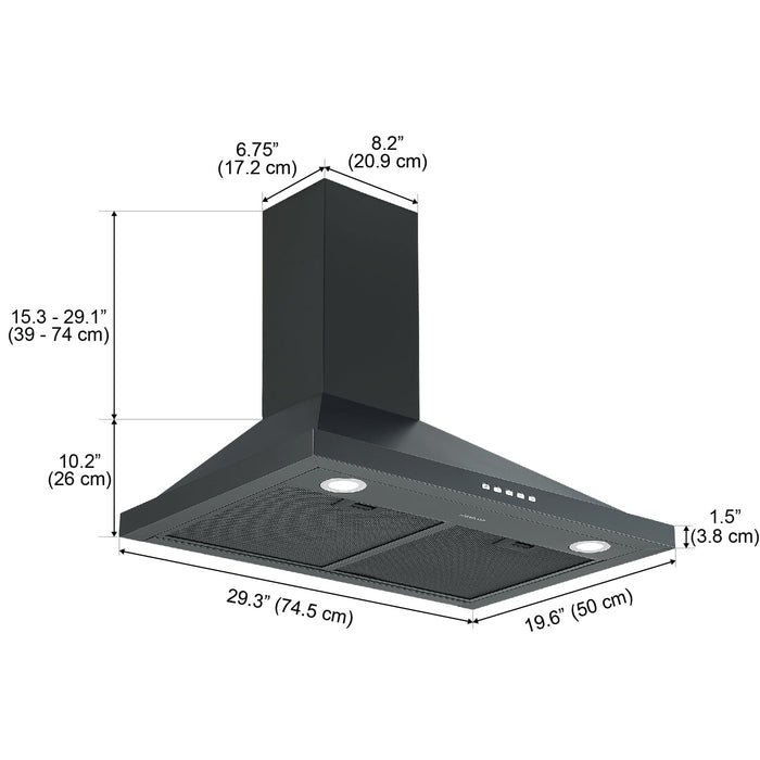 Hotte de cuisinière murale convertible Ancona de 30 po - AN-17018BLK