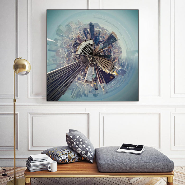 Œuvre d'art murale sur toile encadrée noire « City Center I » 20 x 20