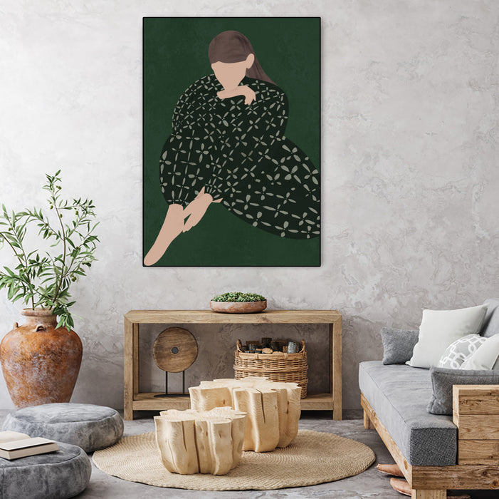 Œuvre d’art murale encadrée noire et mate « Woman In Green » 24 x 32