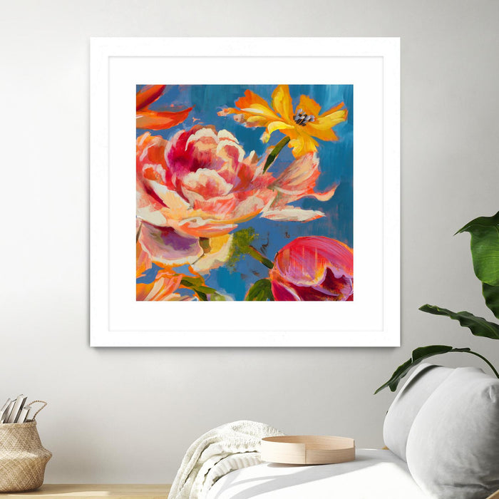 Œuvre d’art murale encadrée blanche et mate « Spring Bouquet V31 » 36 x 36