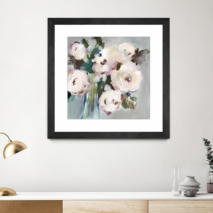 Œuvre d’art murale encadrée noire et mate « Pale Pink Bouquet I » 30 x 30