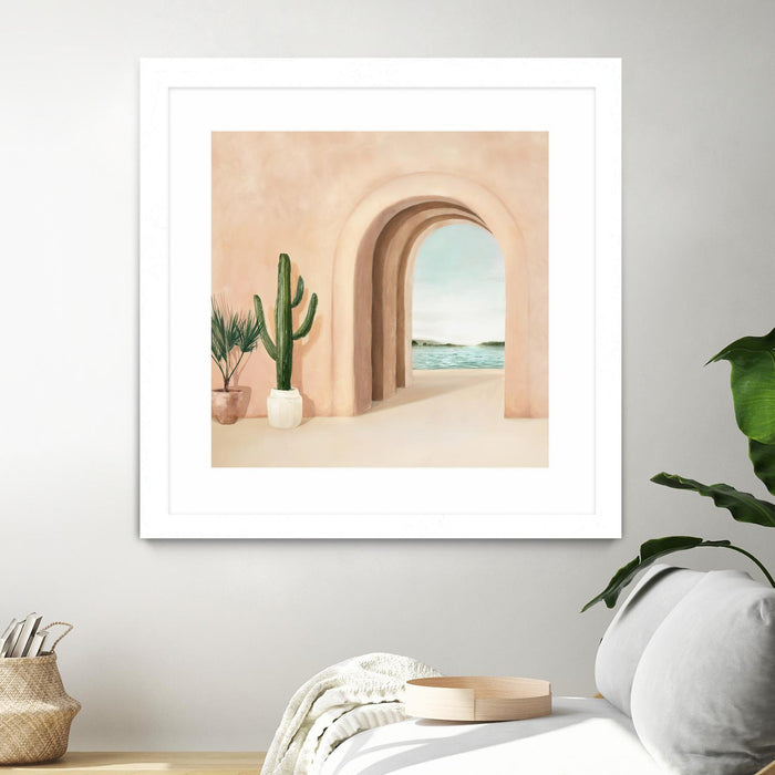 Œuvre d’art murale encadrée blanche et mate « Coastal Arch » 30 x 30