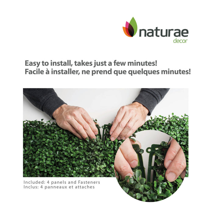 Panneau de feuillage 20 po x 20 po buis artificiel 4 pièces