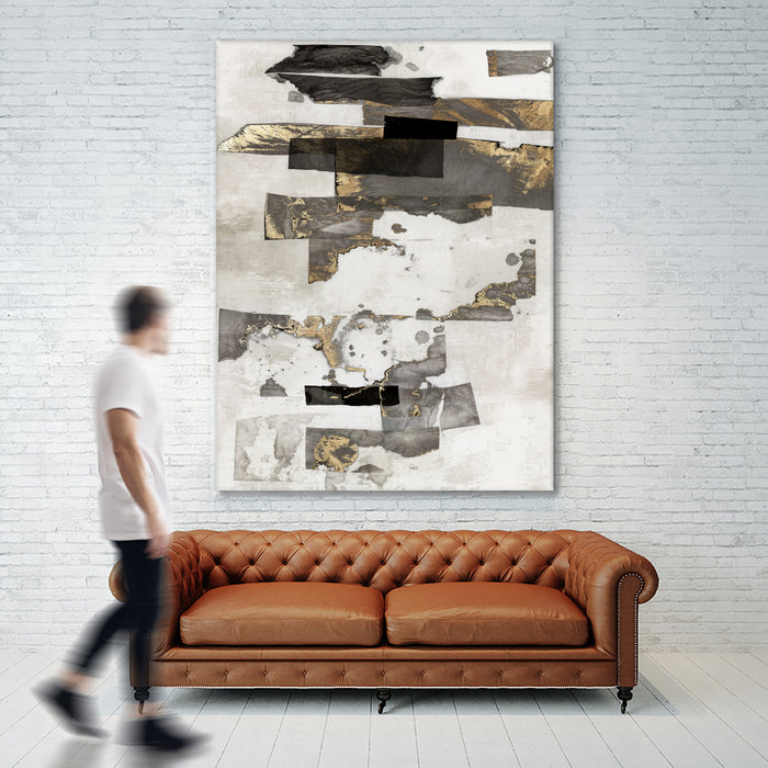 Œuvre d’art murale Giant Art « Gold And Black Ink I » 72 x 54