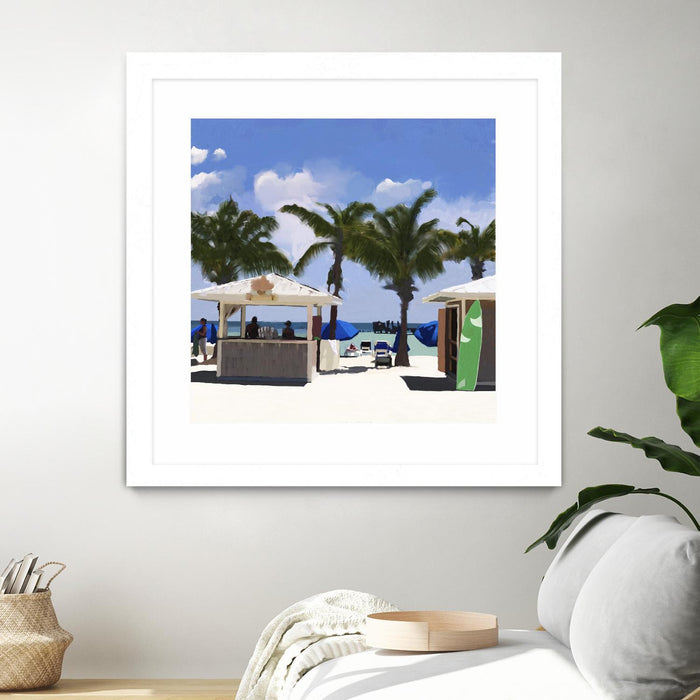 Œuvre d’art murale encadrée blanche et mate « Key West Cabana I » 30 x 30