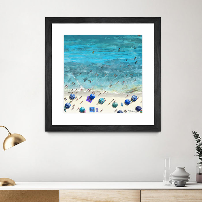 Œuvre d’art murale encadrée noire et mate « Hot Summer Beach » 36 x 36