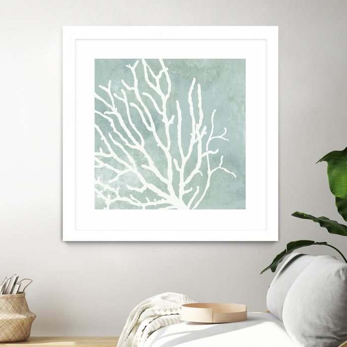 Œuvre d’art murale encadrée blanche et mate « Sea Crown I » 30 x 30